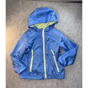 Cat & Jack Boys Size 4T Full Zip Rain Jacket Blue/Green Hooded